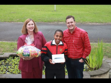 John Wesley School’s Principal Helen Birchall with Samkelo Zwane and Justin Harris, Advertising and Sponsorship Manager for SPAR