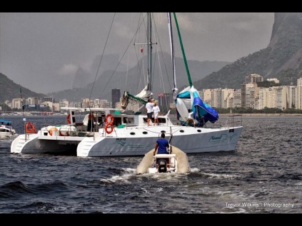 Nomad is escorted to the yacht basin in Rio de Janeiro PHOTOS: Trevor Wilkins