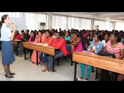 Richards Bay SAPS communications officer Capt Debbie Ferreira interacts with the students