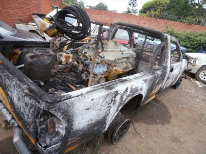 The burnt-out fire truck was recovered and taken by SAPS to the police station in Kwambonambi   