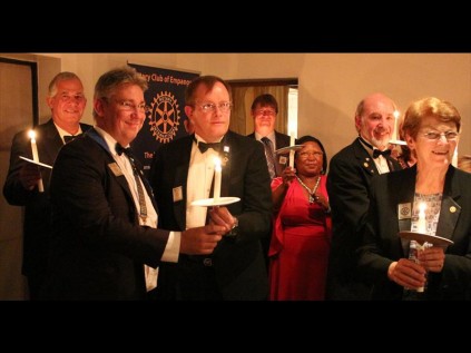 Spreading the Rotary light are Eric Bernon, incoming President Christo van Heerden, Andrew Killick, Donavan Barton-Hobbs, Nomathemba Haselau, outgoing President Glynn Harboth and Denise Brook