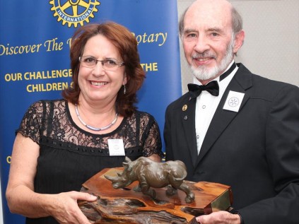 Rose Cyrus was named Rotarian of the Year by outgoing President Glynn Harboth