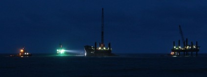 Favoured by a calm sea, salvers worked into Wednesday night preparing the vessel for the tow 