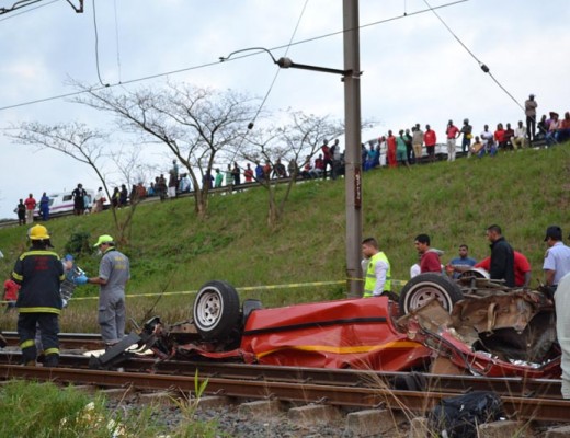 The flattened taxi which rolled into a train's path after veering off the road near Shaka's Kraal. PIC: Robert Mckenzie