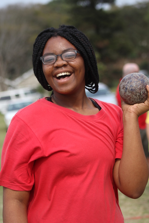 Mbalenhle Mashaba put on a big smile all the way through her shot put event