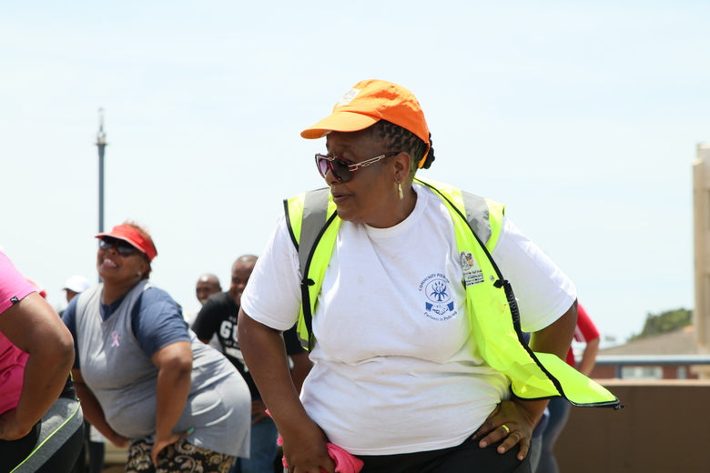 City of uMhlathuze Deputy Mayor Silondile Mkhize working up a sweat during a fitness class as part of a 16 Days of Activism campaign on Thursday Photo - Kyle Cowan