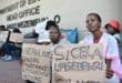Zanele Mthethwa (left) and Sharon Mncube are part of a group of unemployed teachers who have set up camp outside the offices of the KwaZulu-Natal Department of Education to protest the lack of employment opportunities. Photo: Moeketsi Mamane