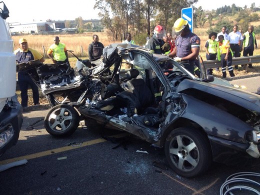 SMASHED: The remains of the deceased motorist's car after a truck collided with it.