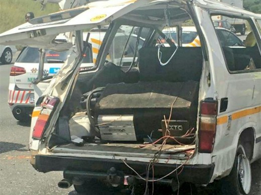 A driver apparently lost control of this minibus taxi on the N1 South between Allandale Road and the Buccleuch Interchange in Midrand after one of its tyres burst.