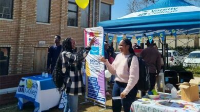 The IIEs Varsity College Waterfall students Luyanda Tshabalala, and Camagwini Villem participate in the last stage of grief during the campus’ grief awareness event.