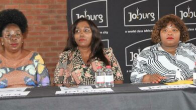 Ward 110 councillor Angie Mphaho, Ward 80 councillor Melody Hlatshwayo and MMC Eunice Mgcina at the Rabie Ridge Community Hall. Photo; Sphiwe Masilela