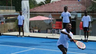 Snenhlanhla Happy Magada, a Grade 6 learner at Dr Mathole Motshekga Primary School, returns the ball.