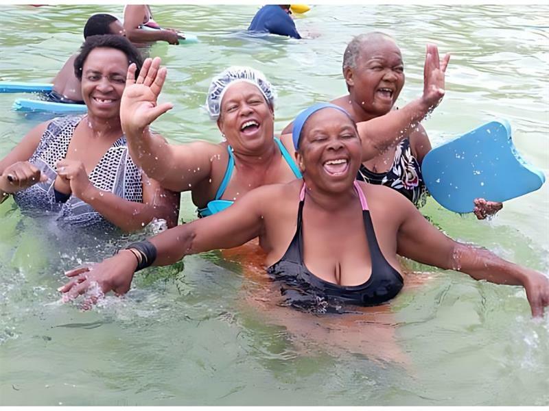 Local grannies are all smiles as they participate in the Sports and Recreation Region A Learn-To-Swim programme.