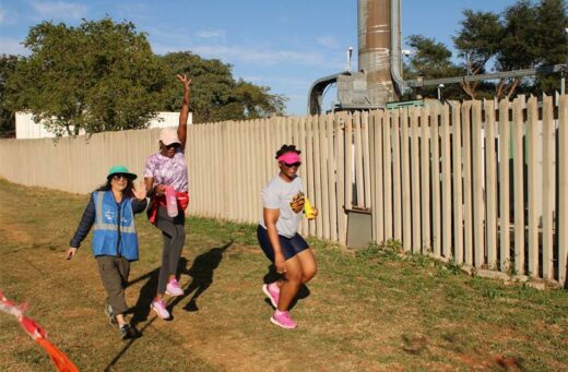 Amina Saber, Praise Shumba and Noluvo Sigaba enjoy the run in Noordwyk Park. Photo: Sphiwe Masilela