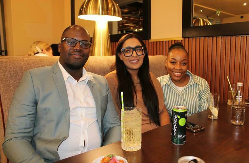 Lunga Nkosi, Yasmeen Largao and Lerato Seku pose for the picture at Math Restaurant. Photo: Sphiwe Masilela
