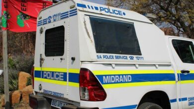 Police were on high alert outside Crowthrone Christian Academy when EFF members were demonstrating. Photo: Sphiwe Masilela