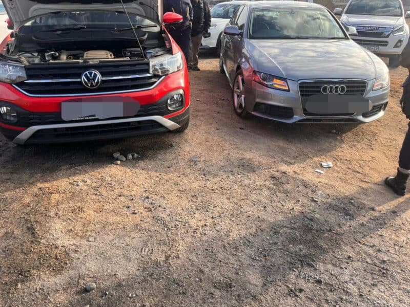 The GPS co-ordinates led the officials to an open veld on Modderfontein Road, where both vehicles were found abandoned.