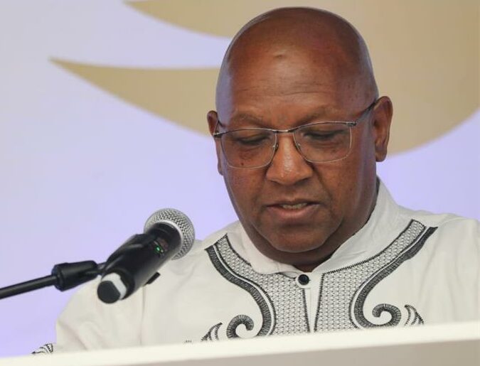 Circuit manager for the Johannesburg East District, Thabo Borchardt, welcomes guests and highlights the day’s broader meaning at the International Day of the Girl Child commemoration at Midrand High School on October 17. Photo: DBE