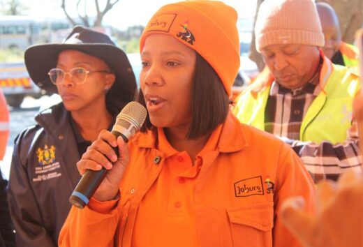 Region A depot manager, Mamma Mashishi, addresses residents during the launch of #OperationRestore in Rabie Ridge on March 22. Photo: Comfort Makhanya