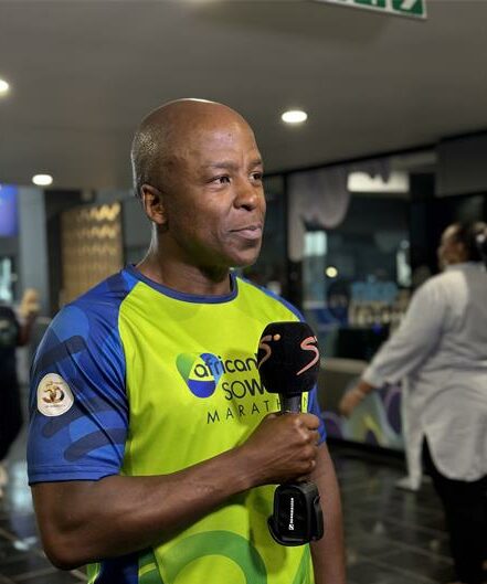 Musician and athlete Kabelo Mabale speaks during the launch of the African Bank Soweto Marathon 2025 in Midrand on October 29. Photo: Supplied.