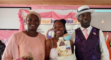 New Jerusalem Children's Home founder Anna Difo Majapelo, Queen Nhlapo, and marketing manager Hopkins Kaira during Queen's farewell party on September 12. Photo: Supplied