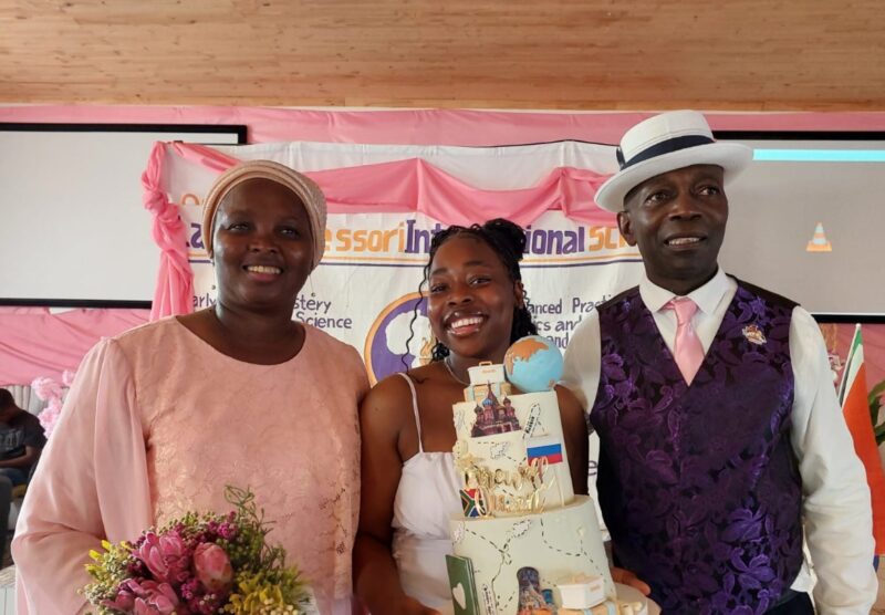 New Jerusalem Children's Home founder Anna Difo Majapelo, Queen Nhlapo, and marketing manager Hopkins Kaira during Queen's farewell party on September 12. Photo: Supplied