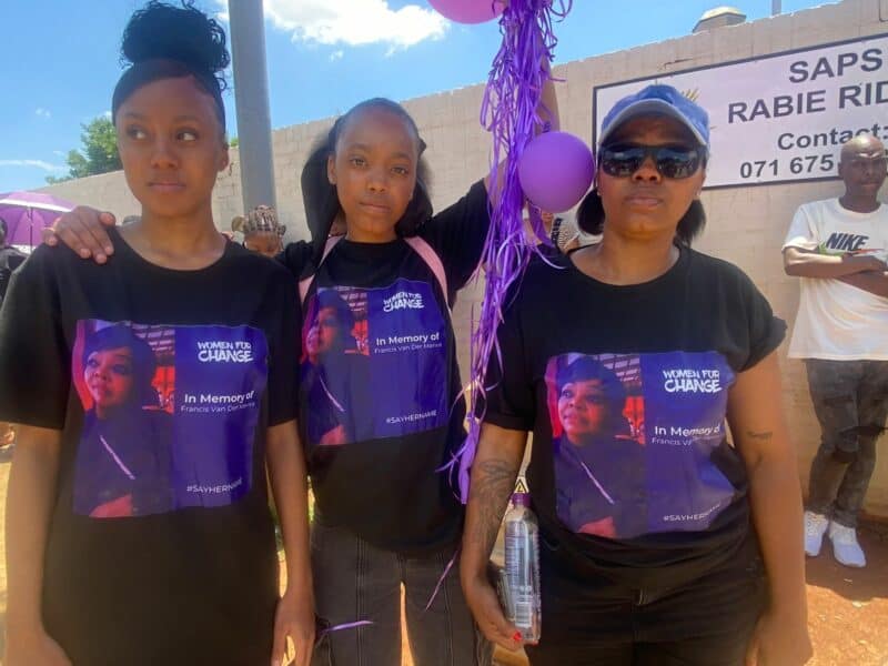 The peaceful march saw about 250 community members raise their concerns about the delay in the murder of Francis van der Merwe.
