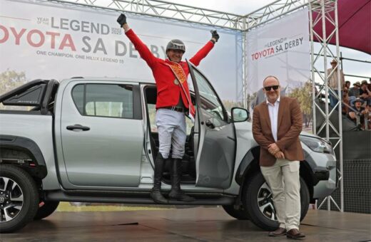 Midrand resident Dominey Alexander, with TSAM marketing vice president Glenn Crompton, as he wins the 2025 Toyota Year of the Legend title and a brand-new Hilux on October 5, 2025. Photo: Denford Studio’s