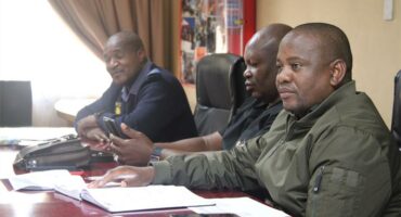 Midrand police Lieutenant Colonel Masie Mothobeki, Sector 2 crime forum manager Warrant Officer Benji Nkatingi, and Sector 3 crime forum manager Sergeant Ngwako Matlhatlha on April 18, 2026. Photo: Comfort Makhanya