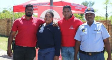 Ria Sebetsa Security Service operations director Dillon Maduray, Midrand police Sergeant Georgina Matome, Ria Sebetsa CEO Danny Maduray, and Midrand police Sergeant Ngwako Matlhatlha in 2022. Phot
