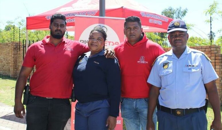 Ria Sebetsa Security Service operations director Dillon Maduray, Midrand police Sergeant Georgina Matome, Ria Sebetsa CEO Danny Maduray, and Midrand police Sergeant Ngwako Matlhatlha in 2022. Phot