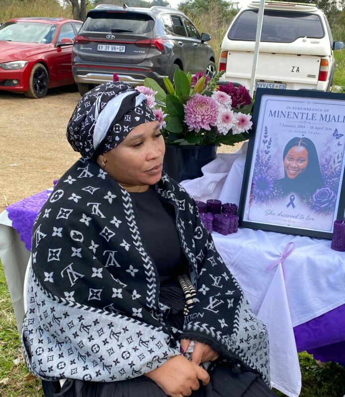 Ntsiki Mjali becomes emotional while speaking during the anti-GBV protest held in honour of her daughter in Noordwyk on May 17, 2026. Photo: Comfort Makhanya