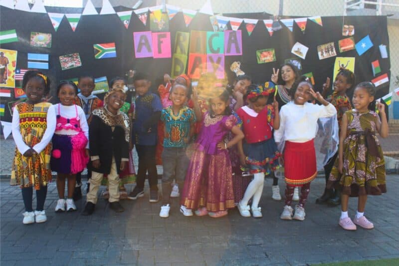 Learners at Nova Pioneer Midrand proudly showcase their colourful traditional attire during Africa month celebrations. Photo: Comfort Makhanya
