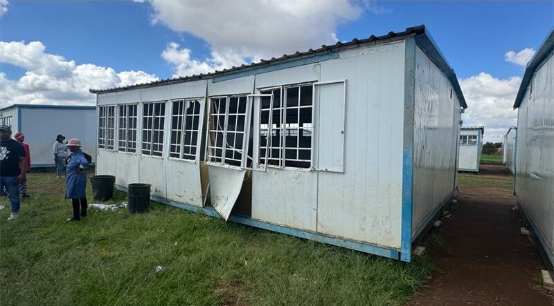Damaged mobile classroom at Dulcie September Primary School. Photo: Supplied