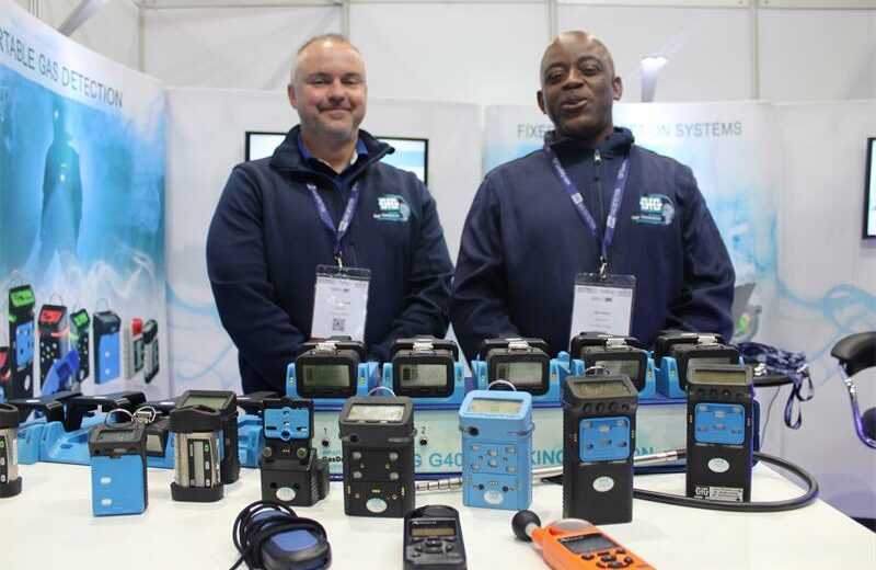 GIG Gas Detection Technologies employees Bart Muszynski and John Sefoka at the exhibition. Photo: Zanele Mfaba