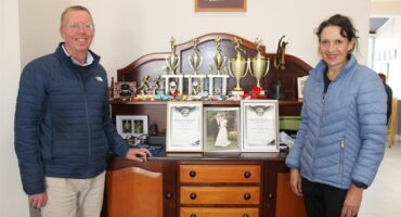 Duane and Sharon Newman pose in front of their trophy cabinet. Photo: Zanele Mfaba