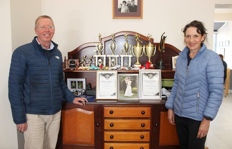 Duane and Sharon Newman pose in front of their trophy cabinet. Photo: Zanele Mfaba