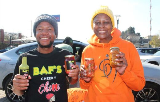Bafs Cheeky Chilli owners Kebafedile Mapholokela and Tshepo Modiko at the initiative to exhibit their chilliie. Photo: Zanele Mfaba