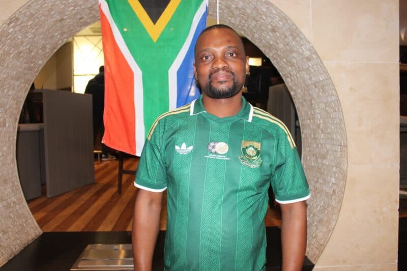 Bafana Bafana fan Thokozani Gwala at the Protea Hotel's Live Screening during the halftime on June 18. Photo: Zanele Mfaba