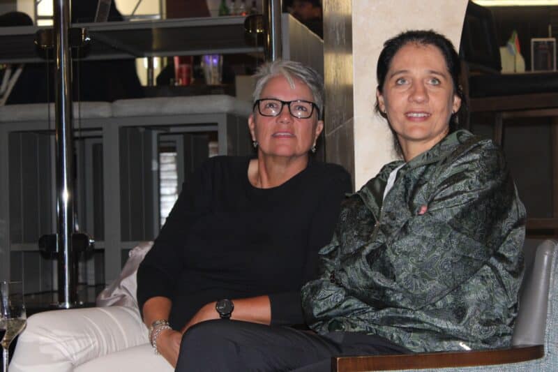 : Friends Yvette Arendste and Mariette Pelser watch Bafana Bafana play against Czech Republic at the Protea Hotel on June 18. Photo: Zanele Mfaba