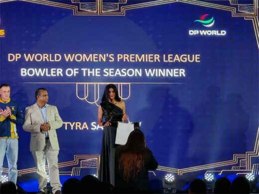 Noordwyk cricket star Tyra Sahadew proudly displays her Central Gauteng Lions Women's Premier League Bowler of the Year award. Photo: Supplied