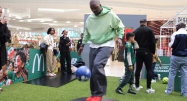 Former Bafana Bafana player Morgan Gould has fans watching him as he showcases his football skills at The Goal Zone on July 3. Photo: Zanele Mfaba