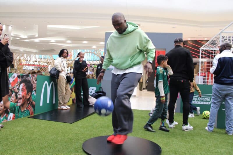 Former Bafana Bafana player Morgan Gould has fans watching him as he showcases his football skills at The Goal Zone on July 3. Photo: Zanele Mfaba