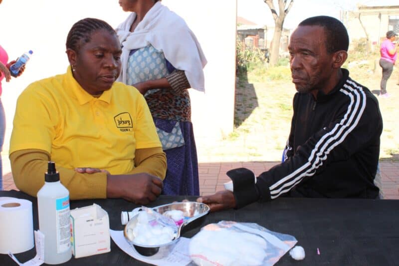 Members of the City of Johannesburg after all the festivities with the senior citizens of Ivory Park for the Mandela Day celebration outside Lord Khanyile Community Hall on July 17. Photo: Zanele Mfaba