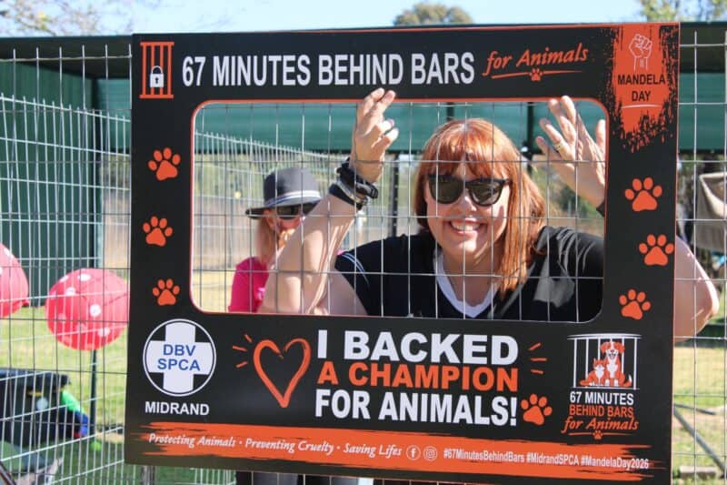 One of the champions Patricia Nementzik, behind bars in her pledge to try raise funds for the Midrand SPCA on Mandela Day on July 18. Photo: Zanele Mfaba