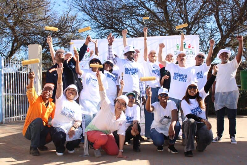 The teams from Balwin Properties, Stevenson Paint, TV personality Boity Thulo and New Jerusalem Children's Home marketing manager Hopkins Kaira in the Mandela Day spirit. Photo: Zanele Mfaba