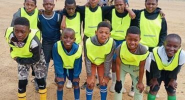 Coach Tefo Phillip Mollo, with Allandale Ext 1 FC, line up for a photo right before a tournament. Photo: Supplied