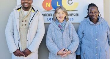 Novalis House social worker Fanafuthi Pule, general manager Mary Owen, and workshop manager Ethel Mthembu outside Novalis House. Photo: Zanele Mfaba