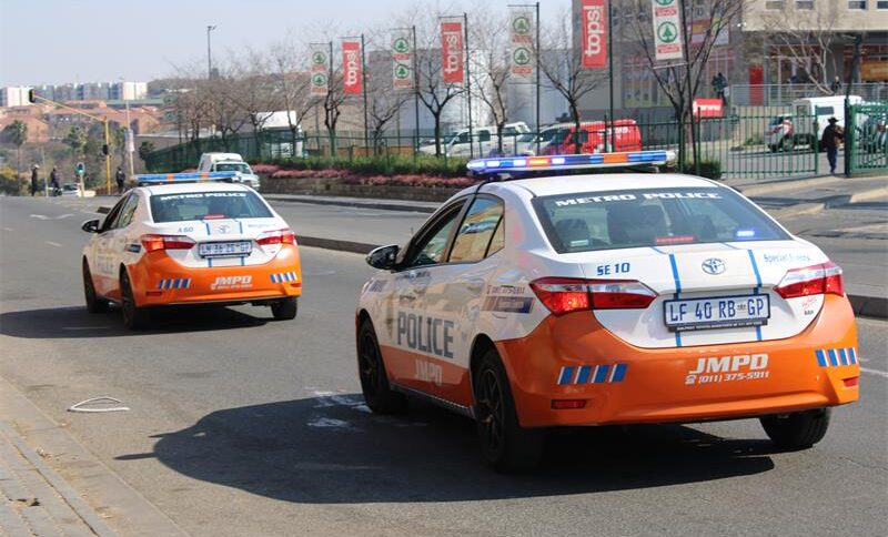 Johannesburg Metropolitan Policing Department (JMPD) leading the way and ensuring the march does not cause any disruptions for motorists. Photo: Zanele Mfaba