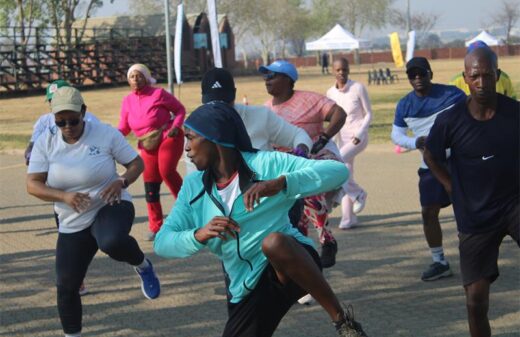 Residents follow instructor Keketso Masindi’s moves during the healthy lifestyle aerobics programme at Rabie Ridge Stadium on August 8, 2026. Photo: Comfort Mkhanya